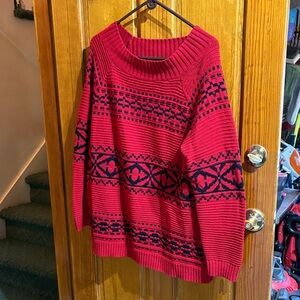 Chaps Red and Black Geometric Women's Sweater